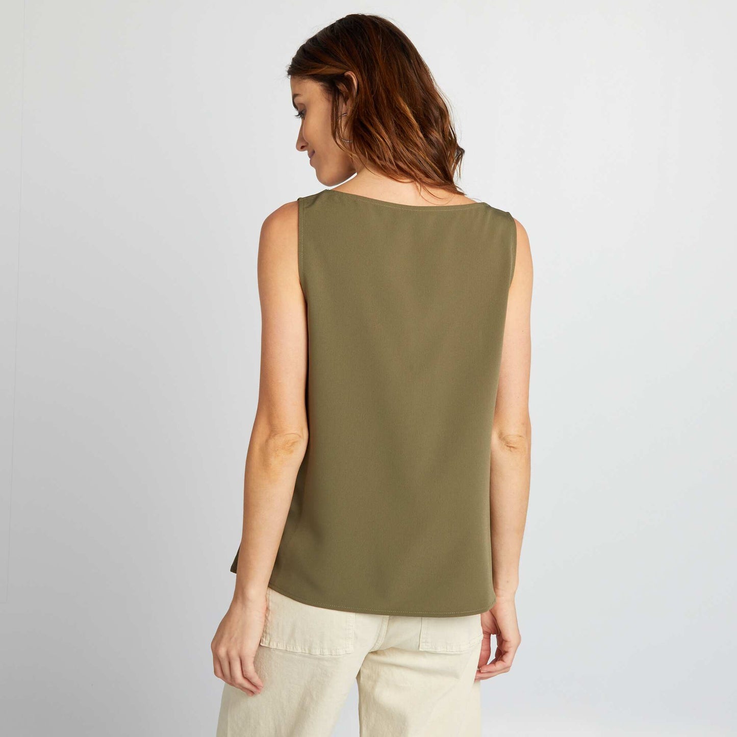 Sleeveless blouse with lace collar KHAKI