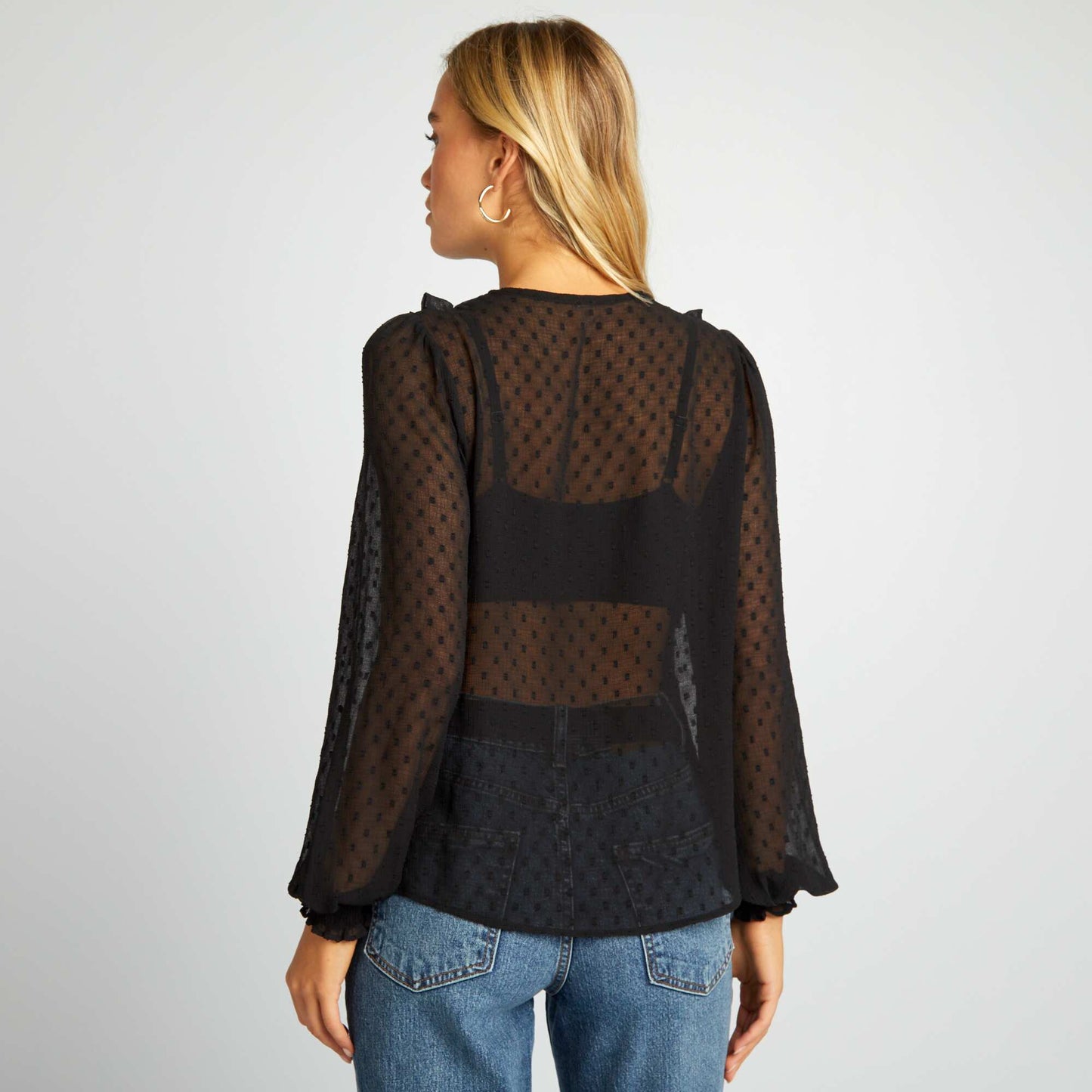 Cropped dotted Swiss blouse black