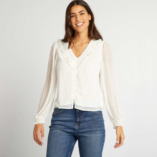 Cropped dotted Swiss blouse WHITE