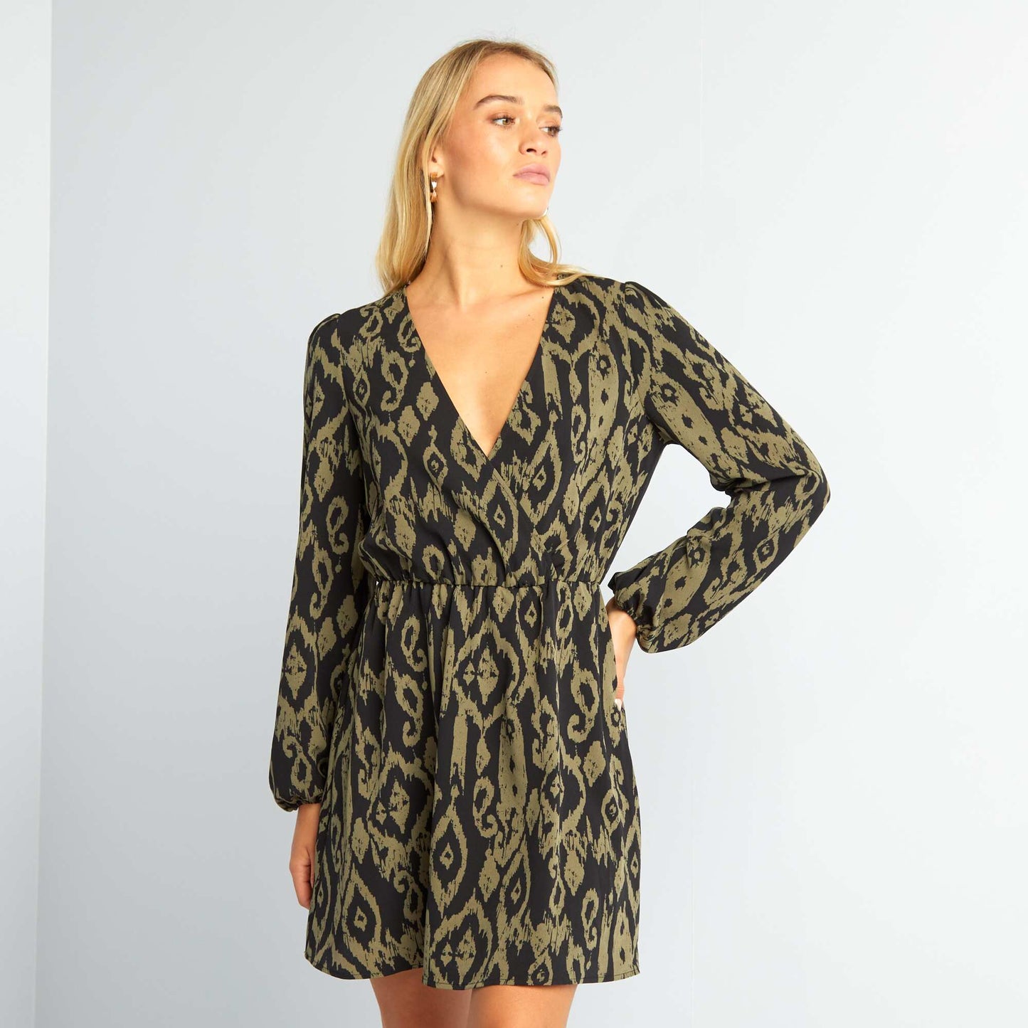 Printed wrap dress BLACK