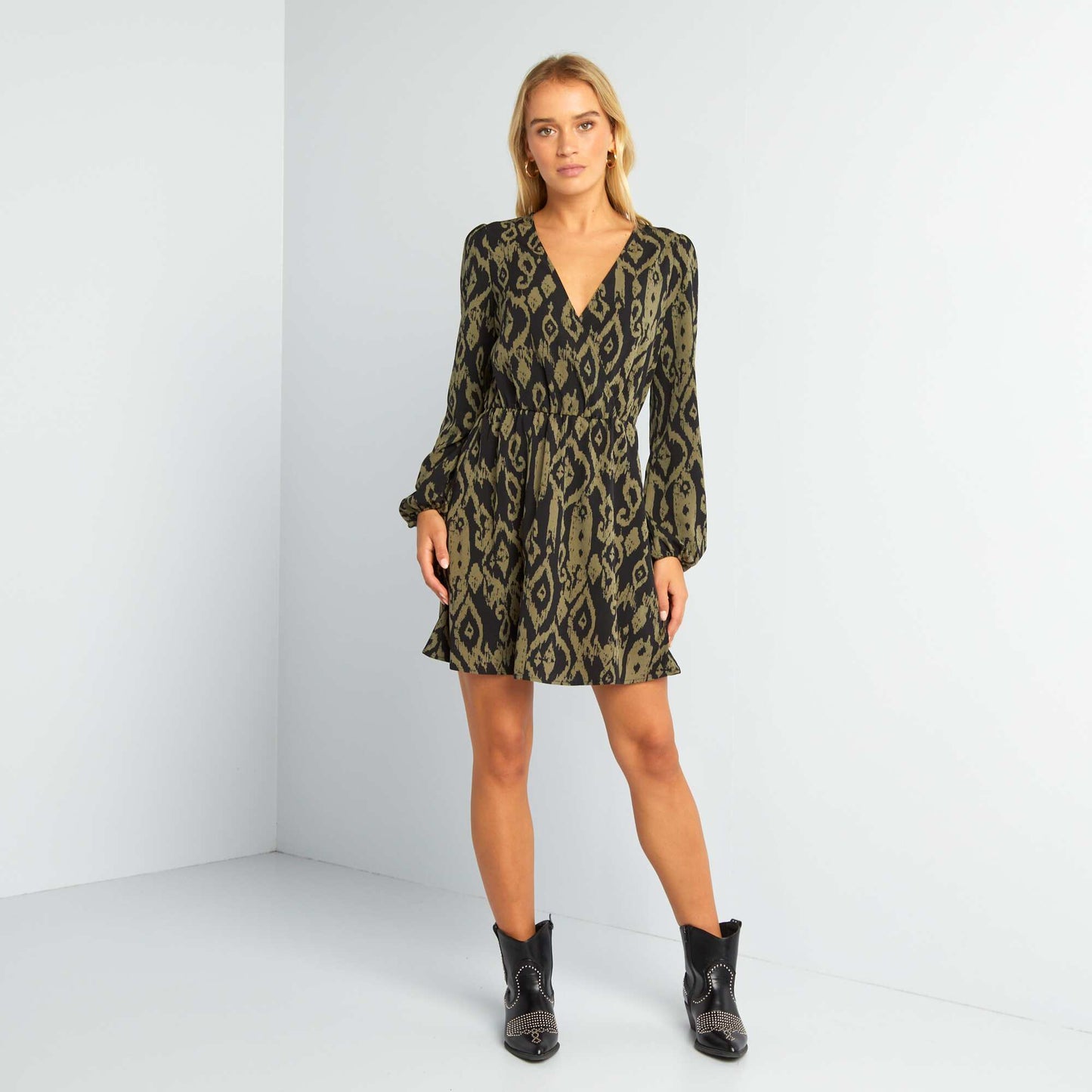 Printed wrap dress BLACK