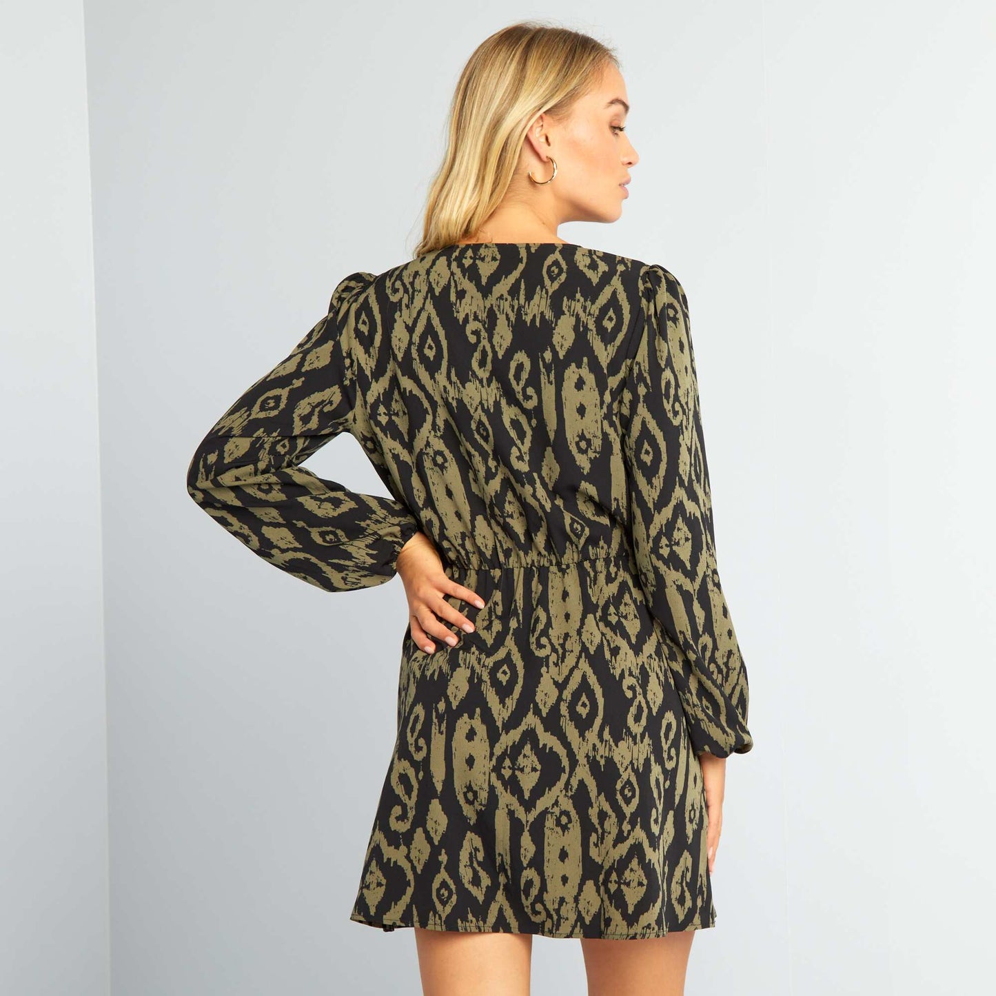 Printed wrap dress BLACK