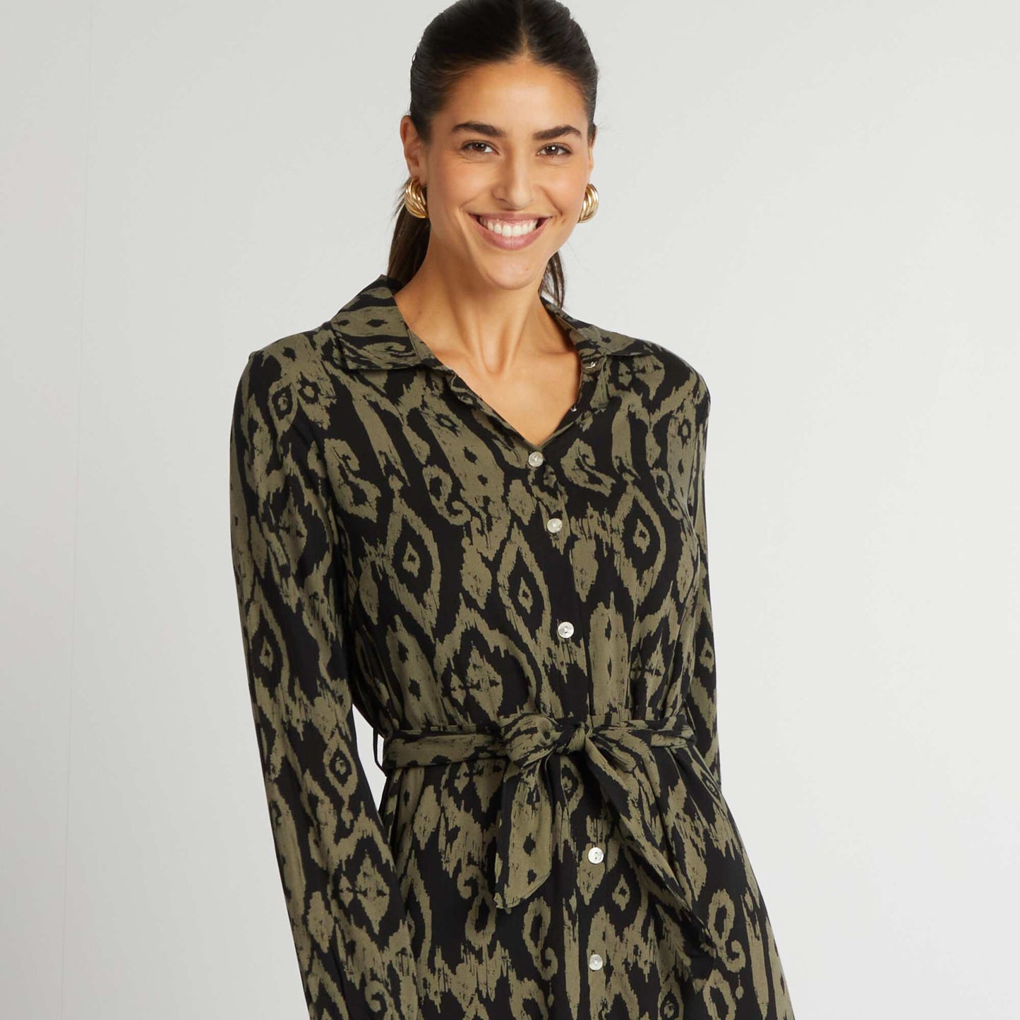 Long printed shirt dress BLACK