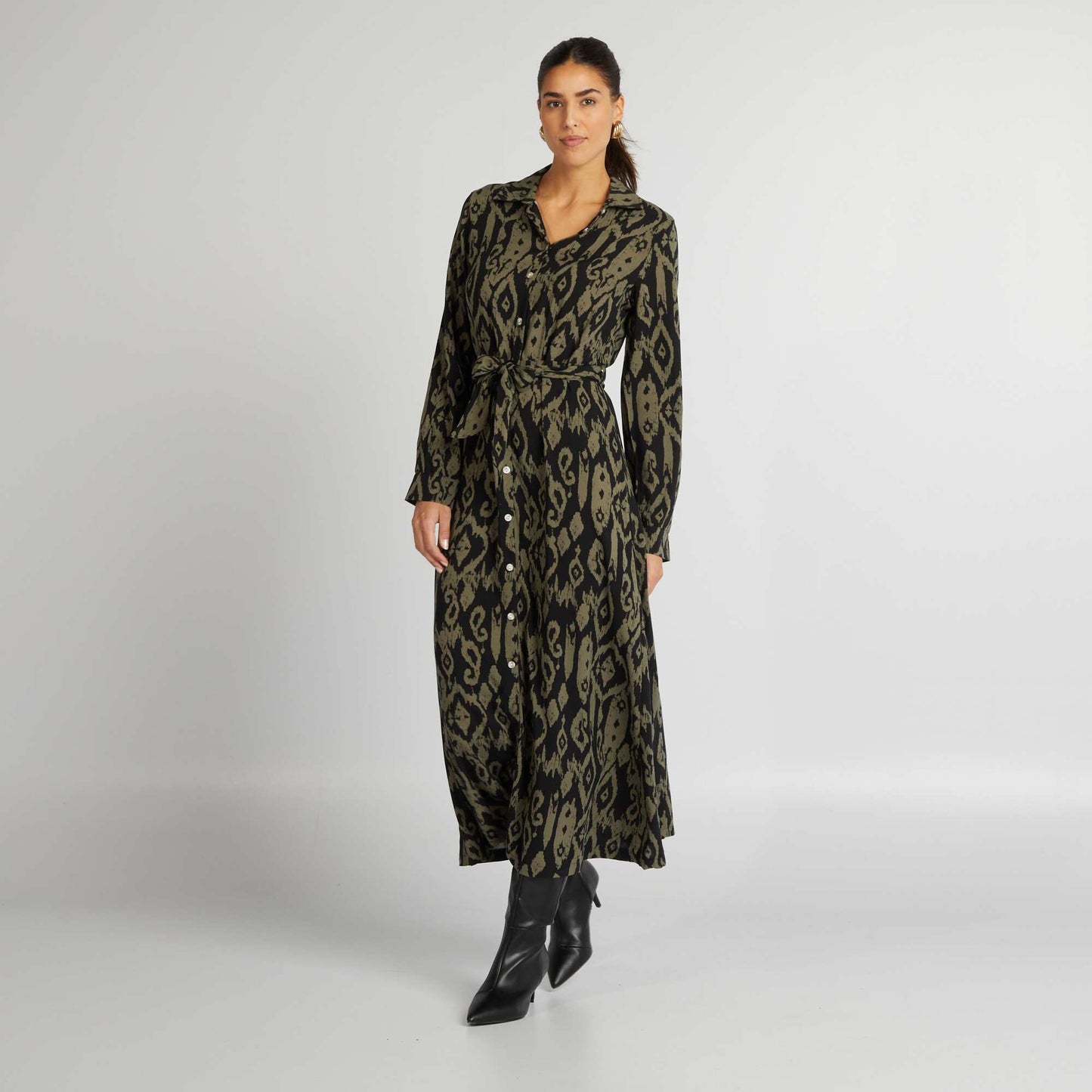 Long printed shirt dress BLACK