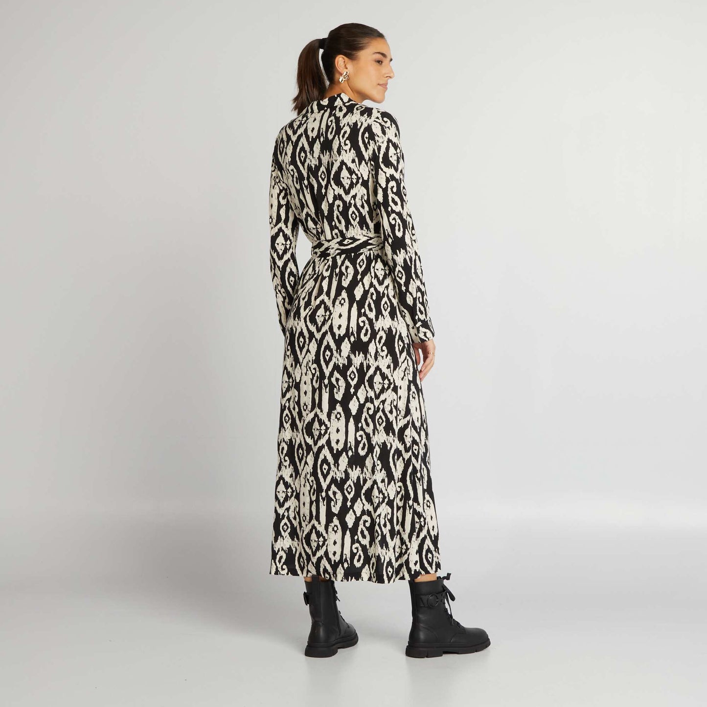 Long printed shirt dress BLACK