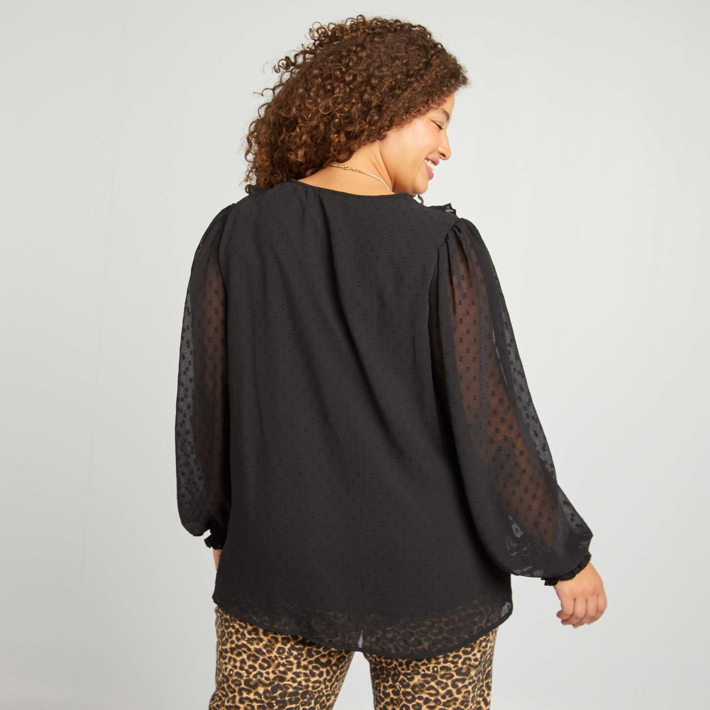 Ruffled dotted Swiss blouse black