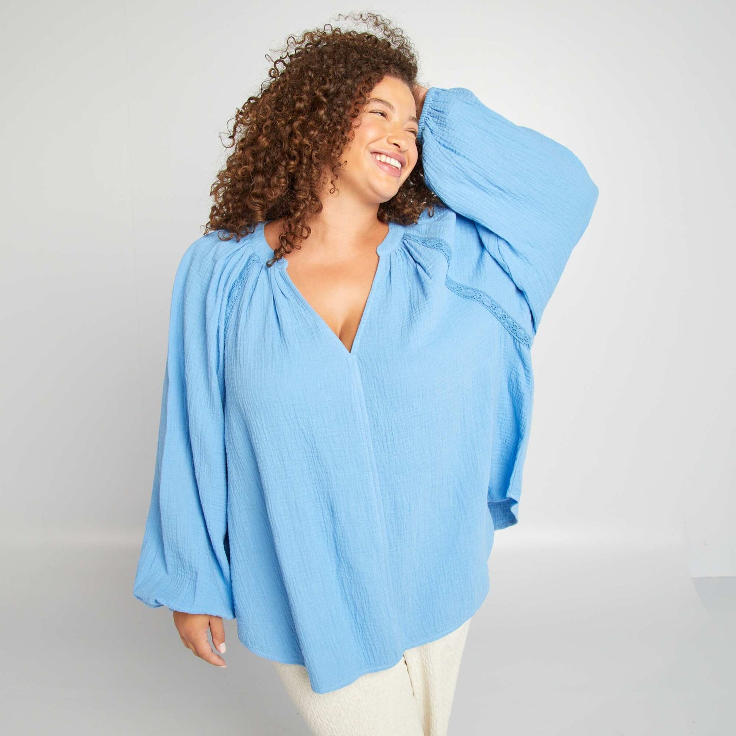 Cotton gauze blouse BLUE