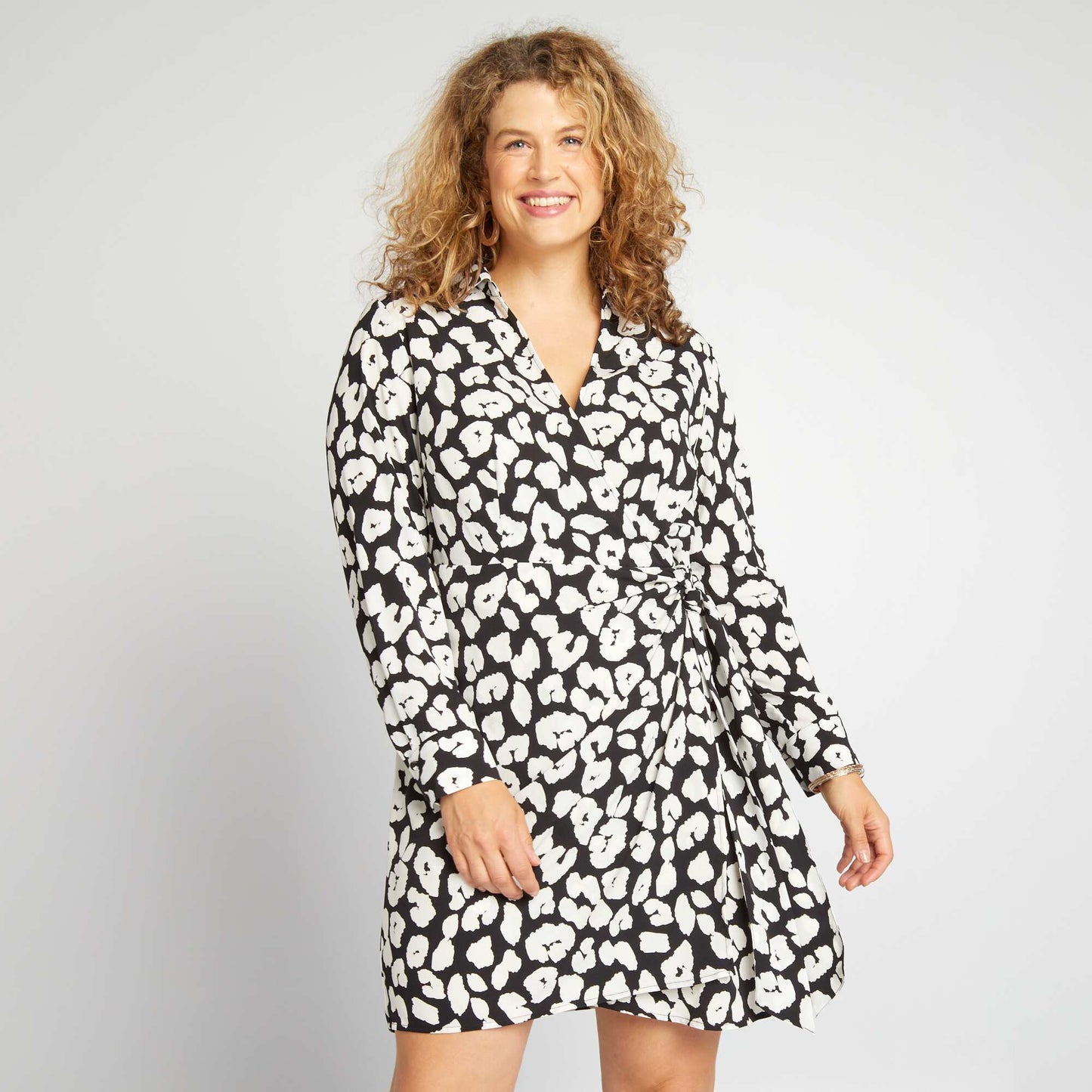 Polka dot wrap dress BLACK