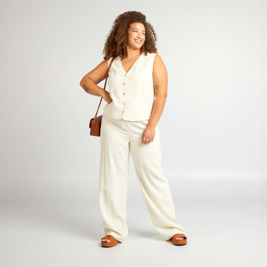 Wide-leg trousers with elasticated waist BEIGE