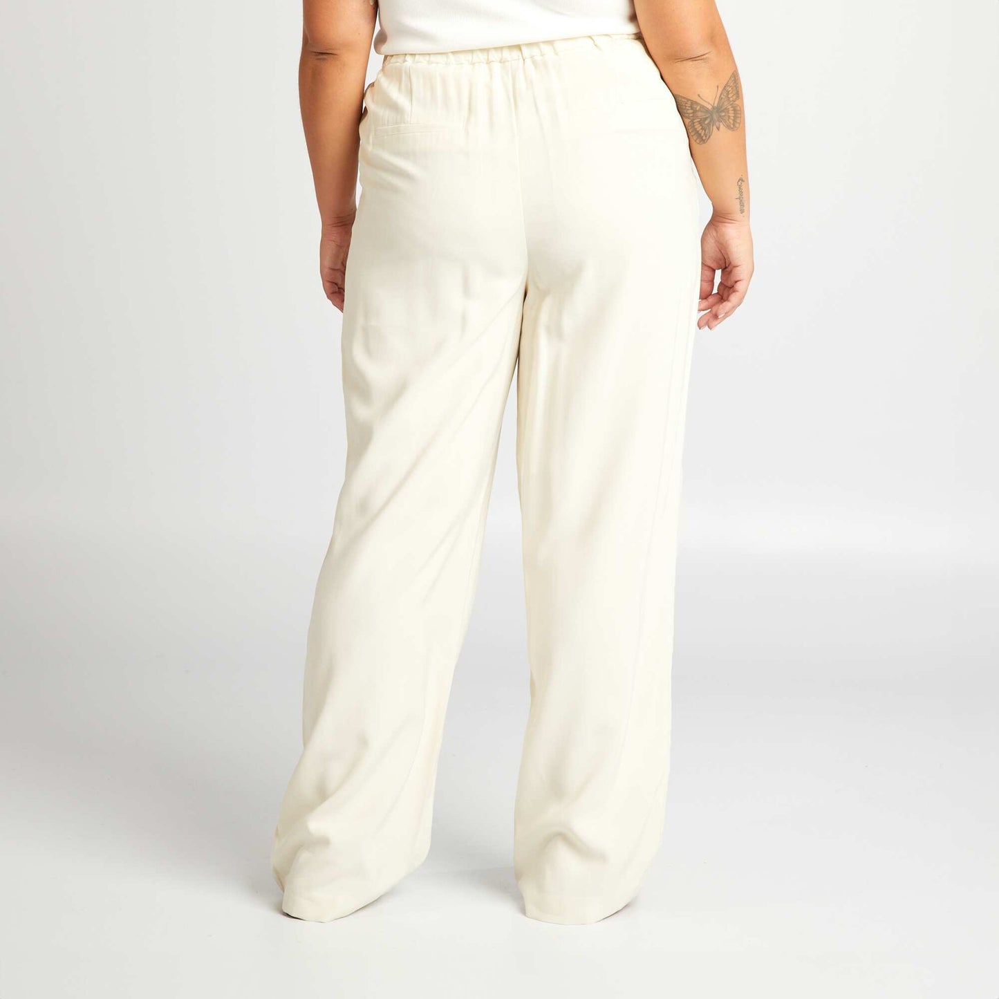 Wide-leg trousers with elasticated waist BEIGE