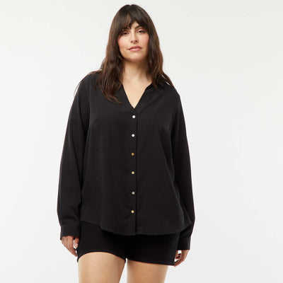 Flowing crepe knit blouse BLACK
