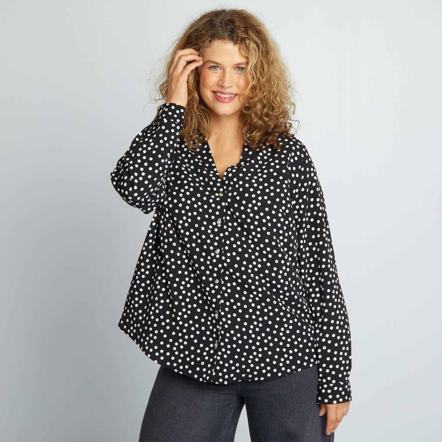 Flowing crepe knit blouse BLACK