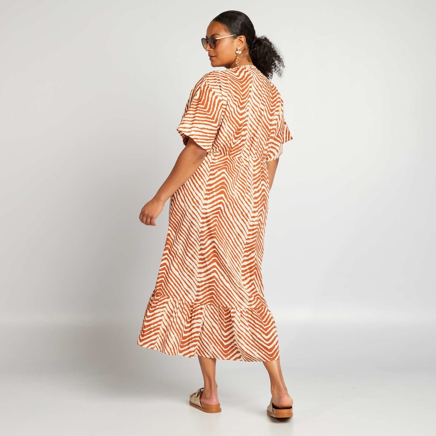 Long tiered zebra print dress BROWN