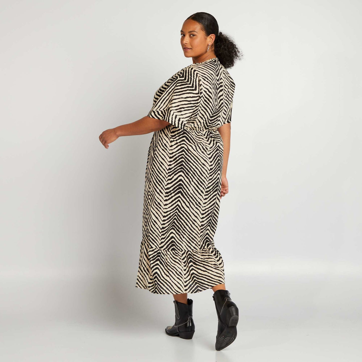 Long tiered zebra print dress BLACK