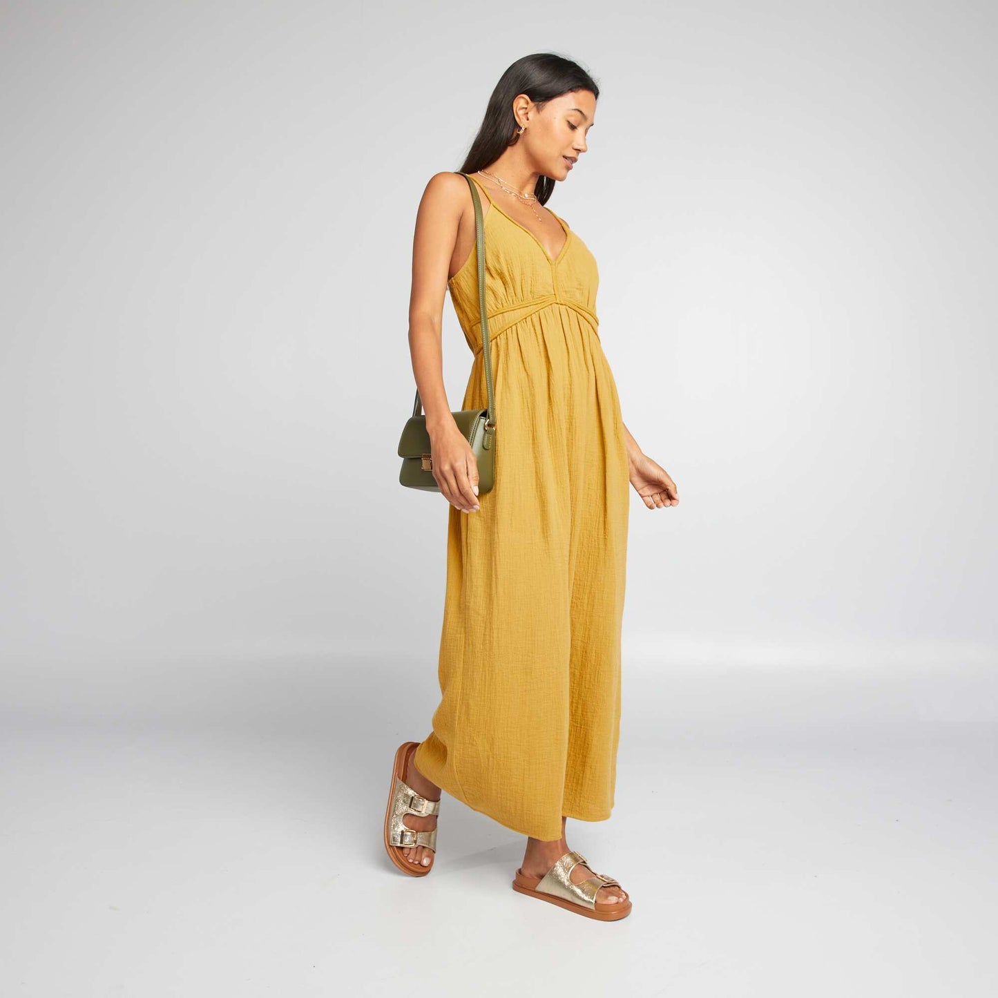 Long cotton gauze dress YELLOW