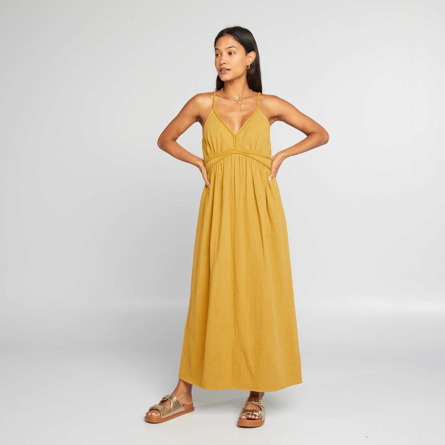 Long cotton gauze dress YELLOW