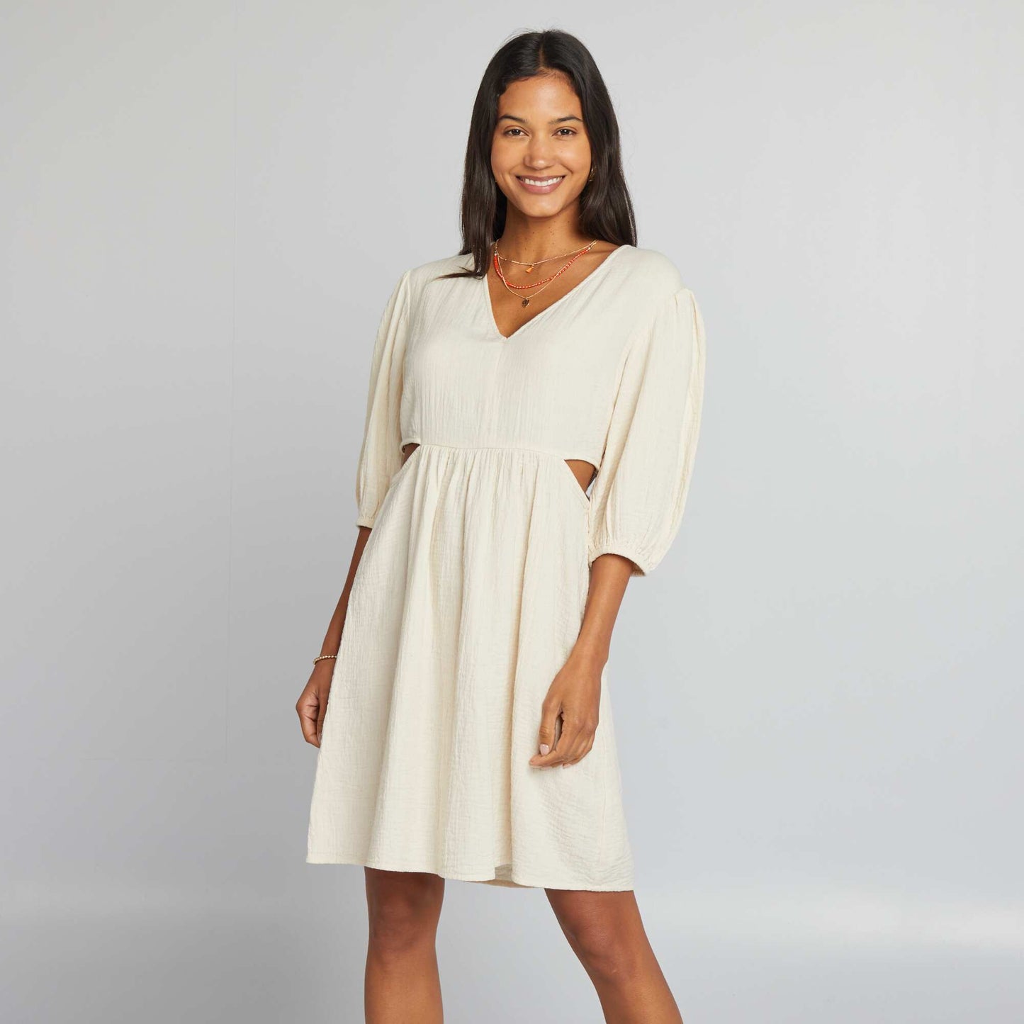 Cotton gauze dress with opening WHITE