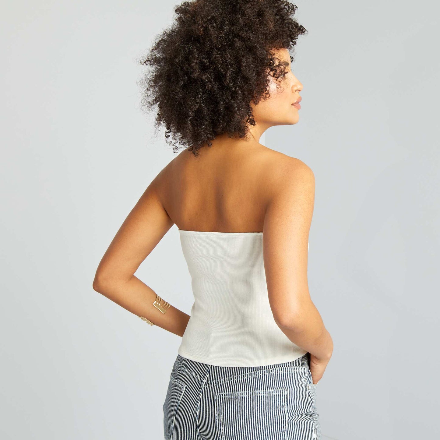 Ribbed strapless crop top WHITE