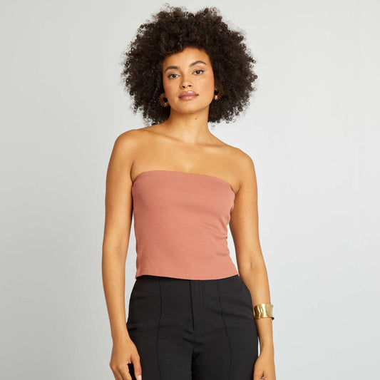 Ribbed strapless crop top PINK