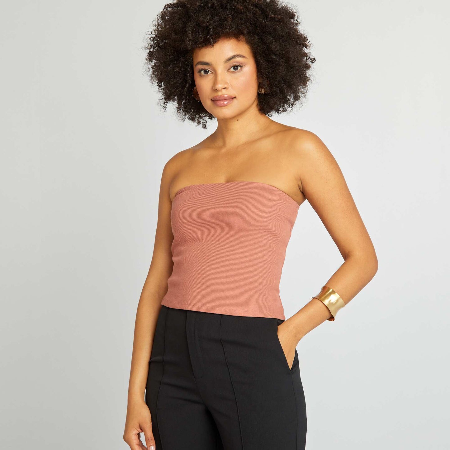 Ribbed strapless crop top PINK