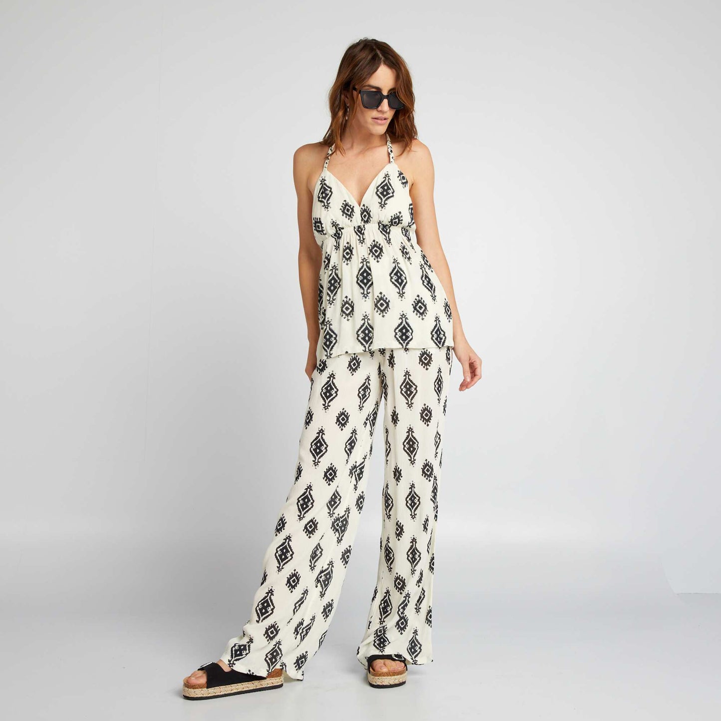 Flowing printed wide-leg trousers WHITE