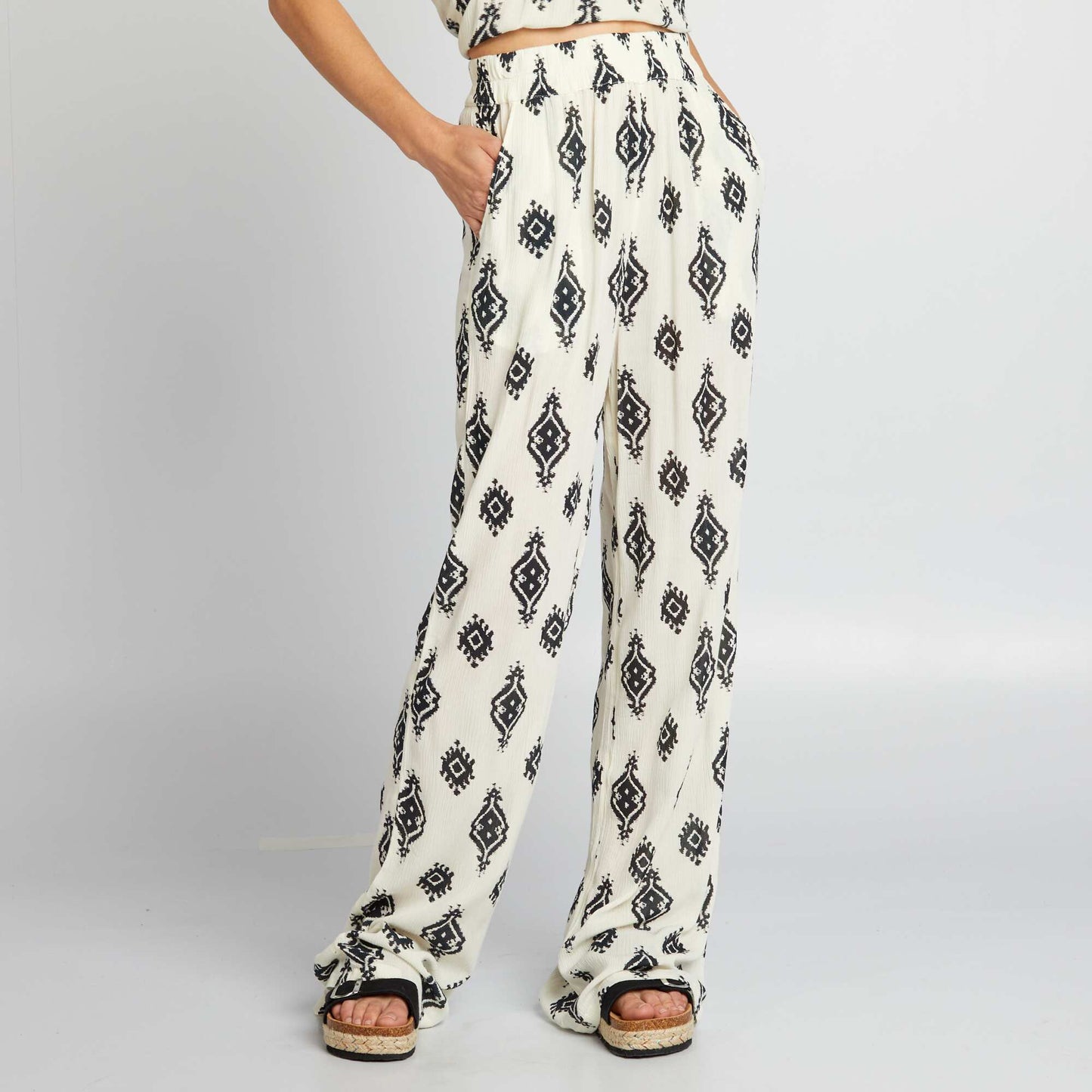 Flowing printed wide-leg trousers WHITE