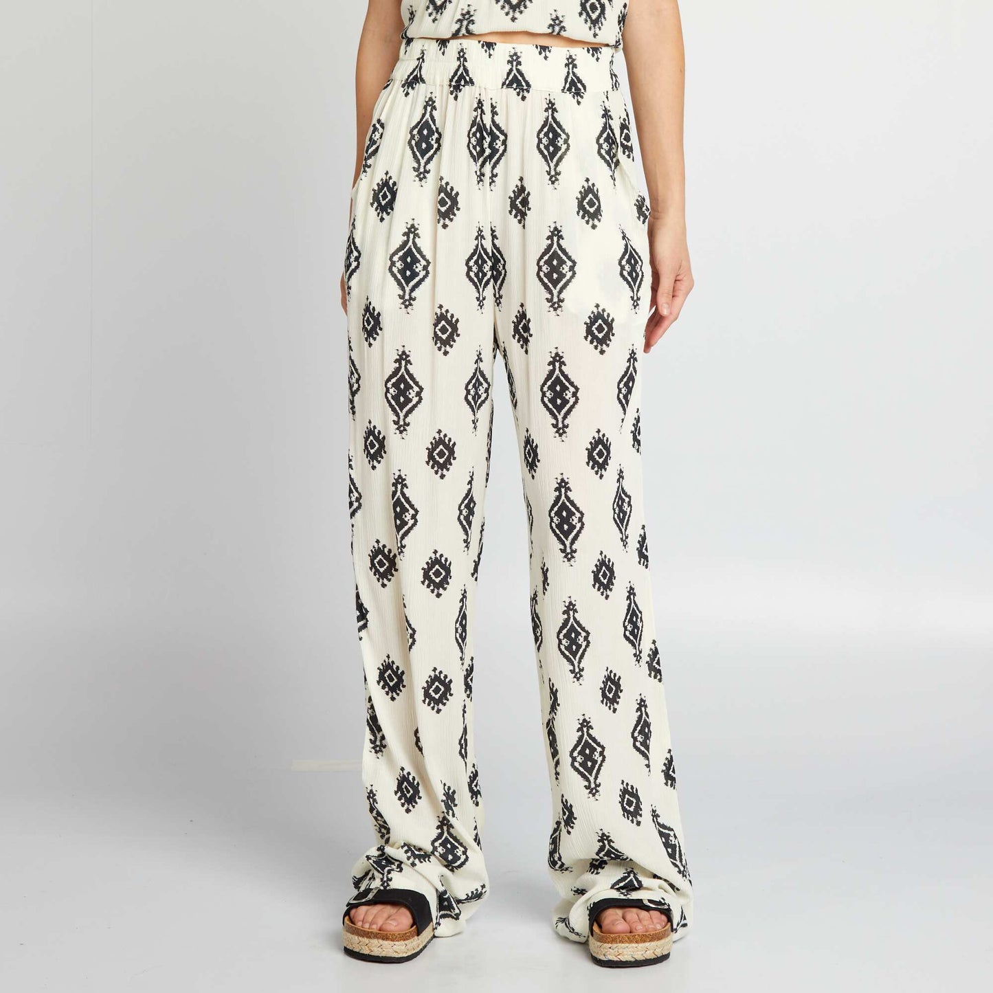 Flowing printed wide-leg trousers WHITE