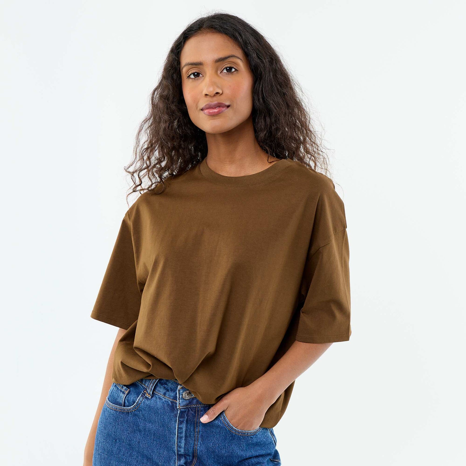 Oversized Round-Neck T-shirt BROWN