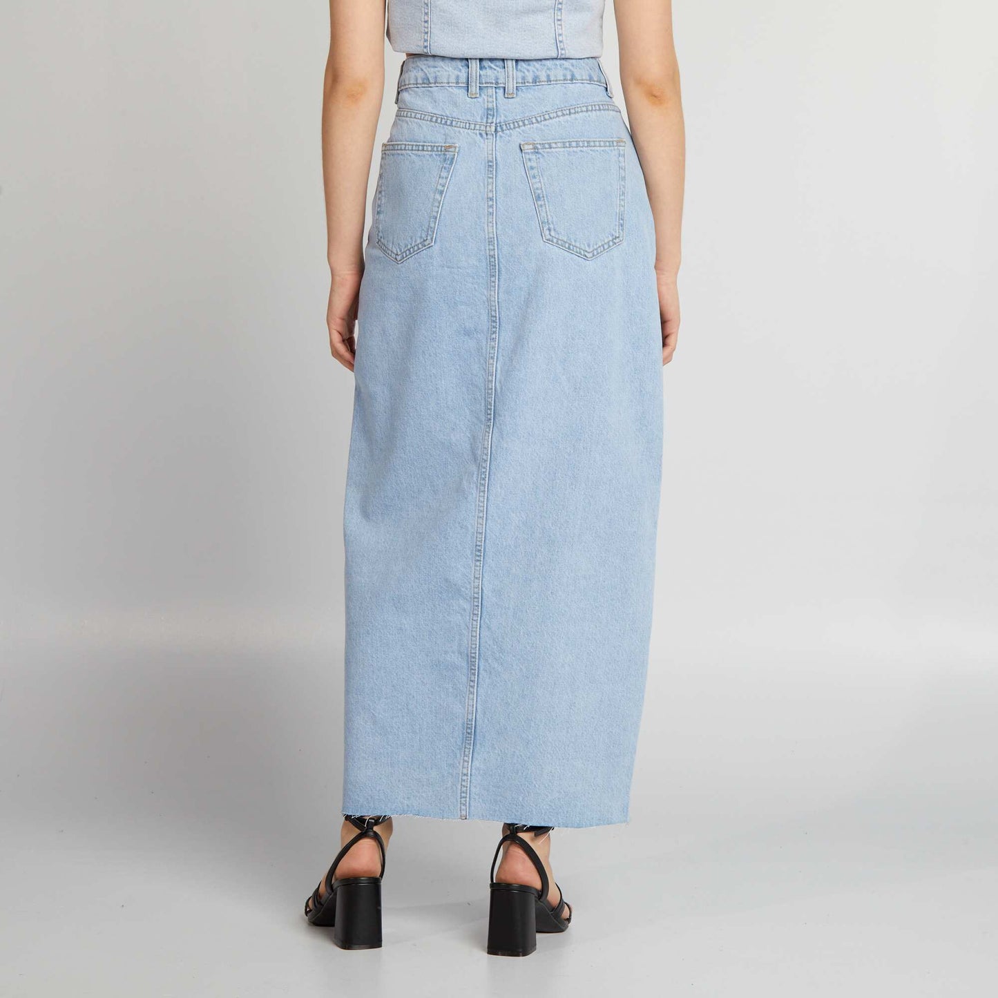 Long denim skirt with maxi slit BLUE