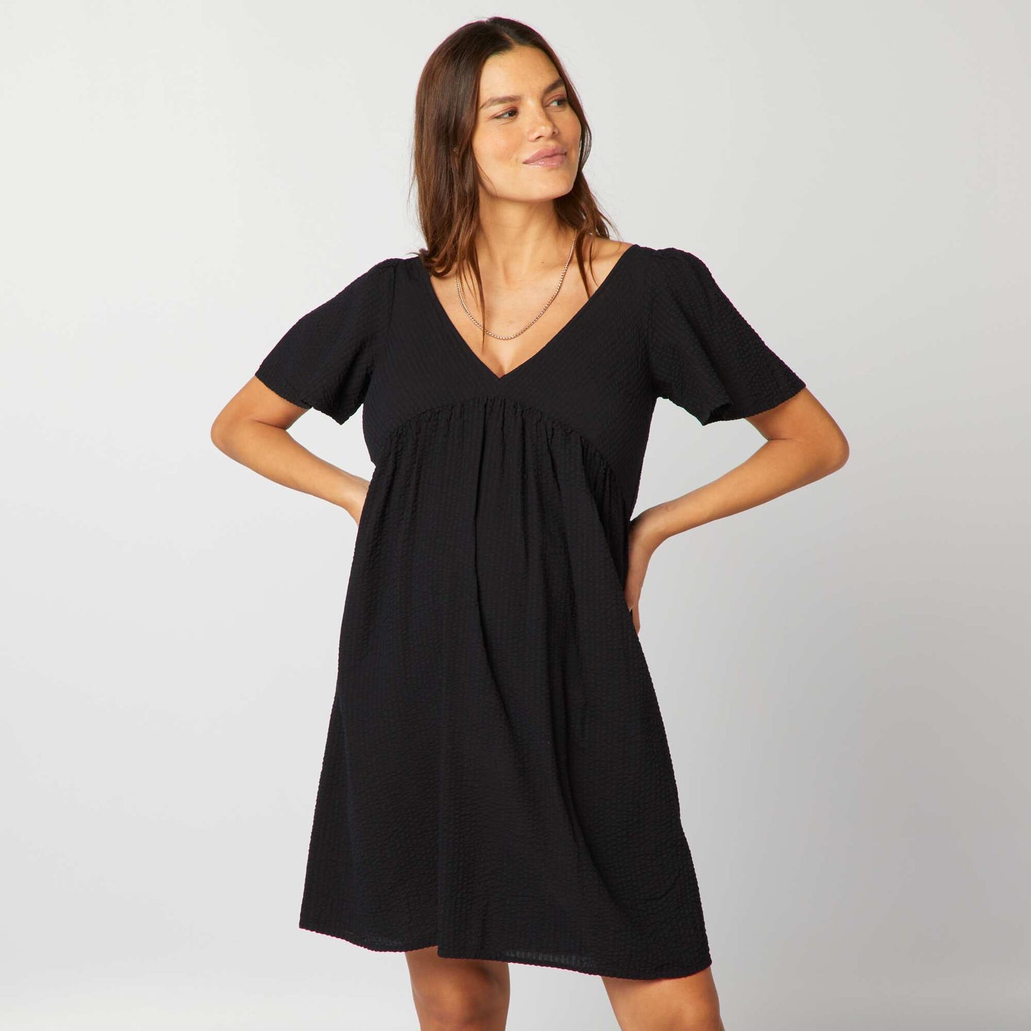 Short textured knit nursing dress black