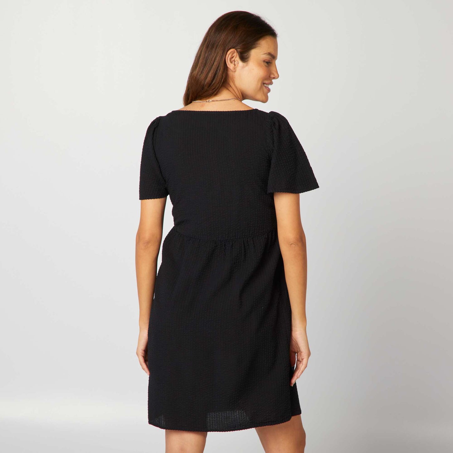 Short textured knit nursing dress black