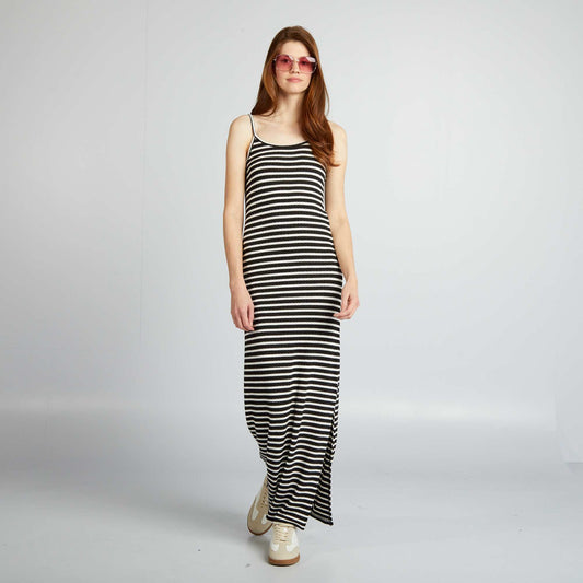 Striped knit maxi dress BLACK