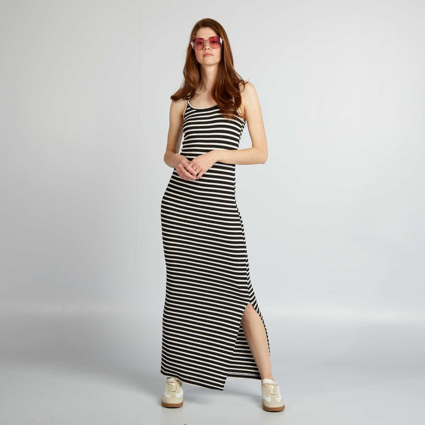 Striped knit maxi dress BLACK