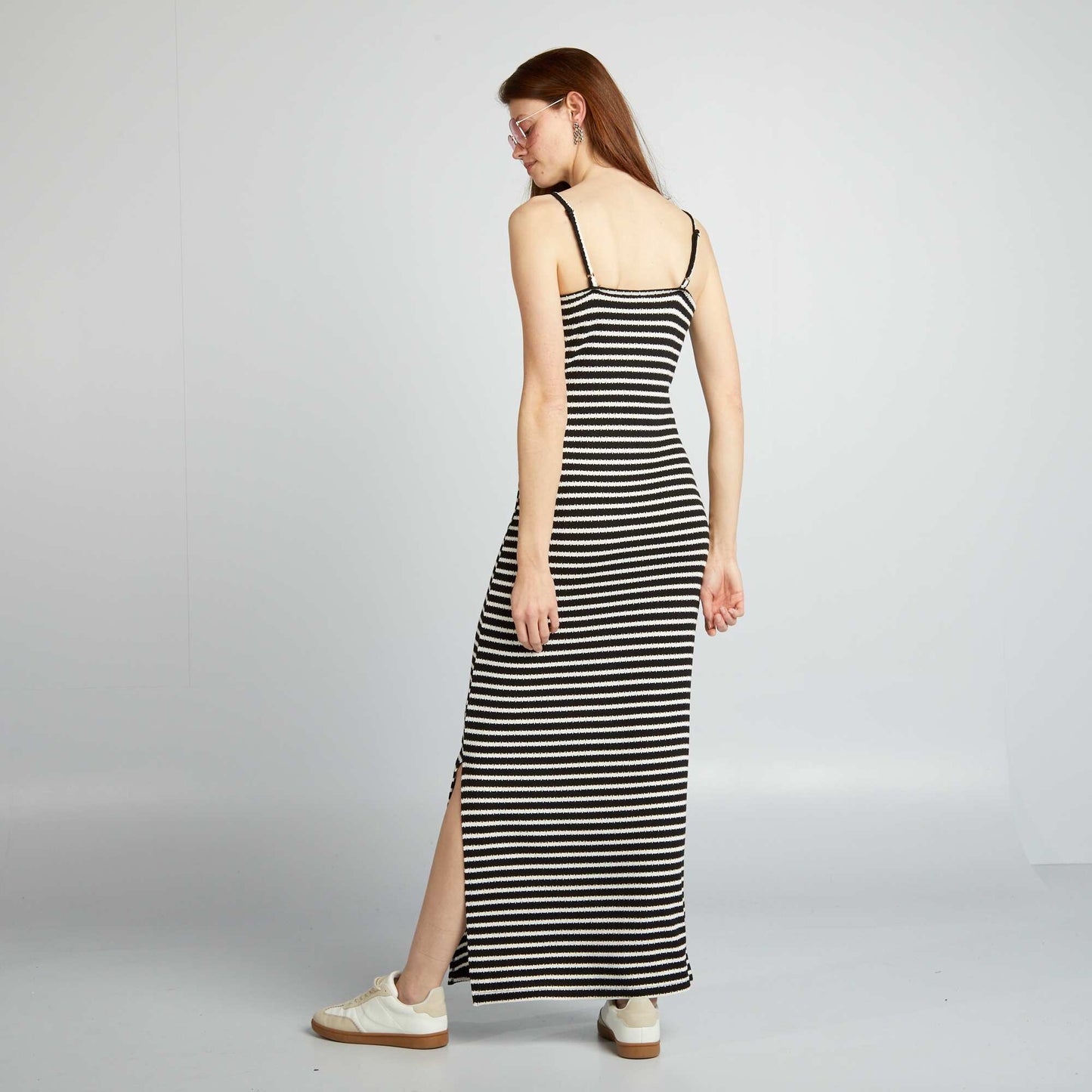 Striped knit maxi dress BLACK