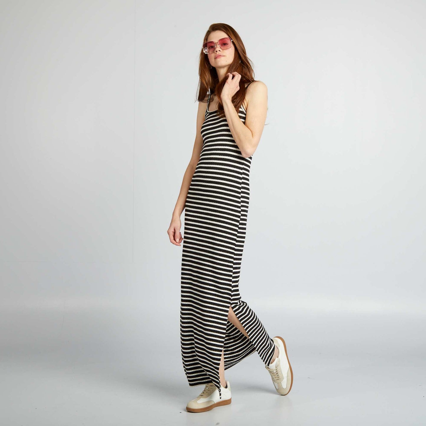 Striped knit maxi dress BLACK