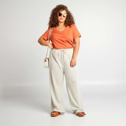 Wide-leg trousers with elasticated waist BEIGE