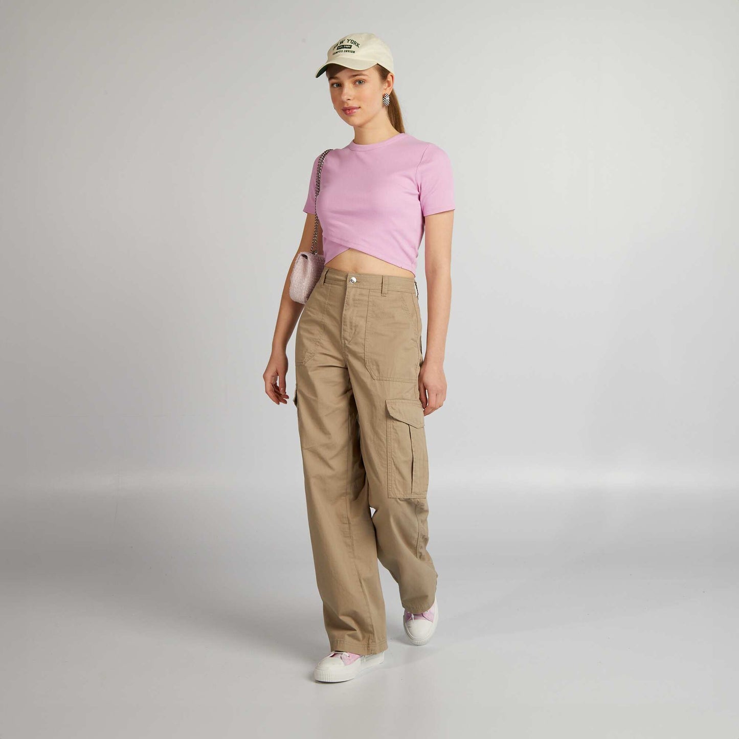 Wide-leg trousers with flap pockets BEIGE