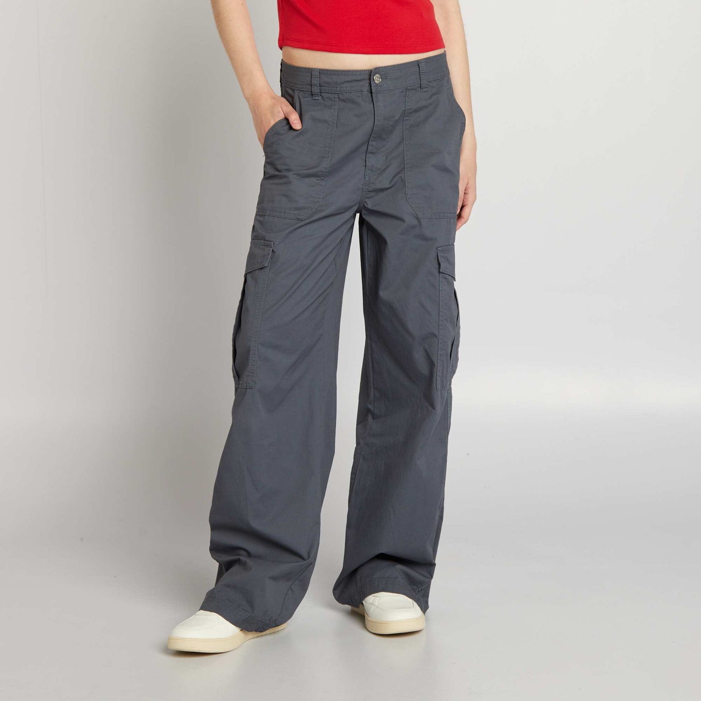 Wide-leg trousers with flap pockets GREY