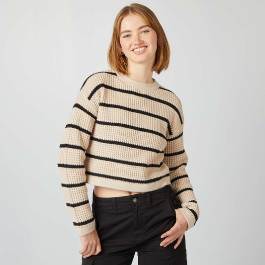 Stylish knit cropped jumper BEIGE