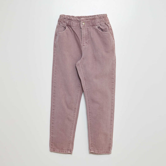 Twill trousers with ruffled waistband PURPLE