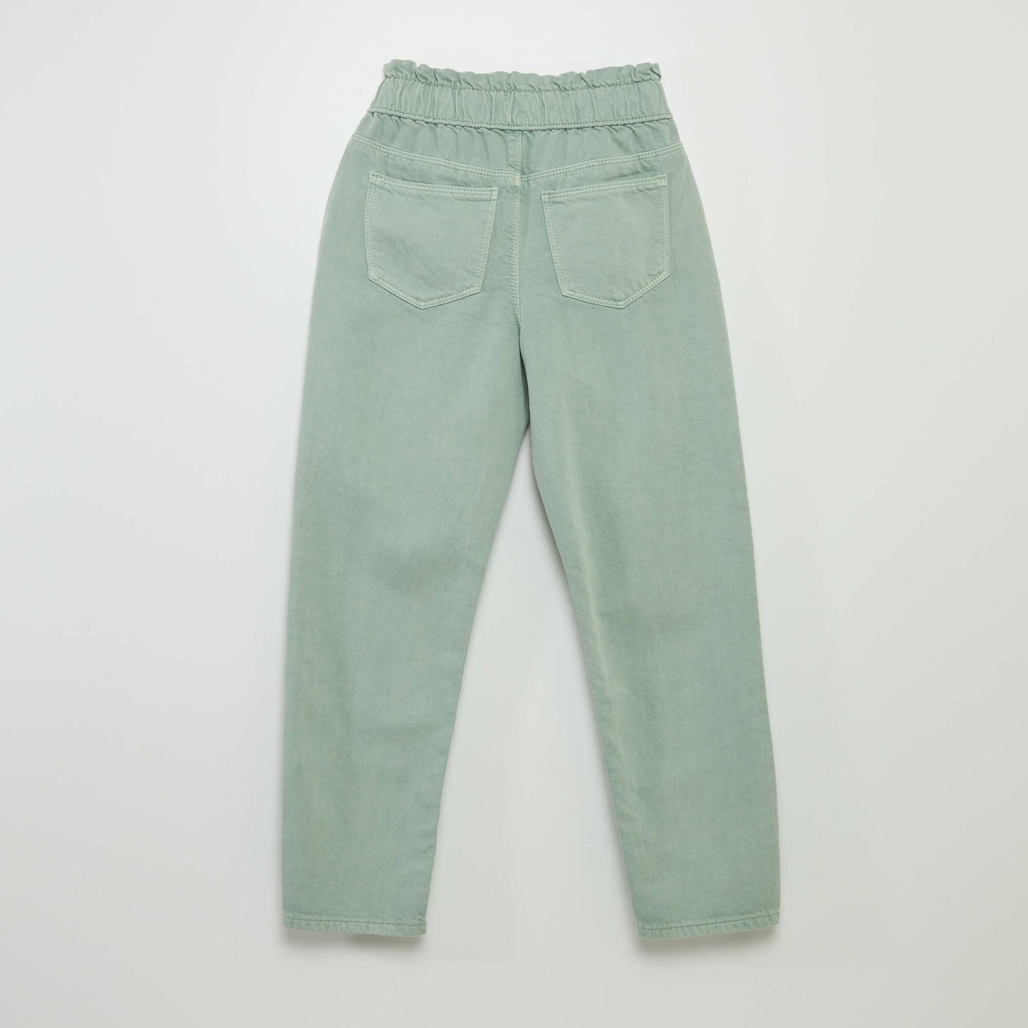 Twill trousers with ruffled waistband GREEN