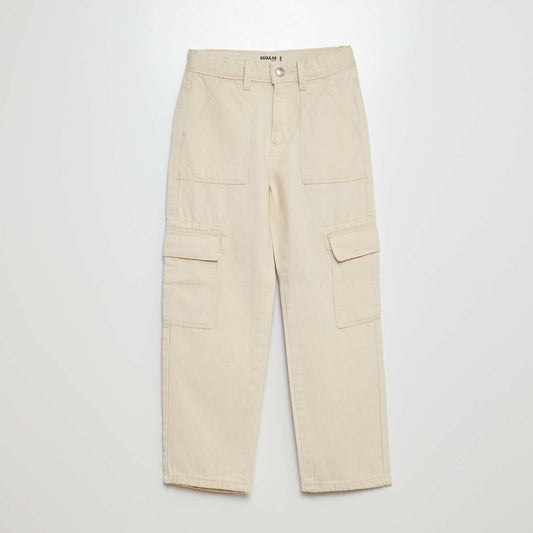 Multi-pocket denim trousers WHITE