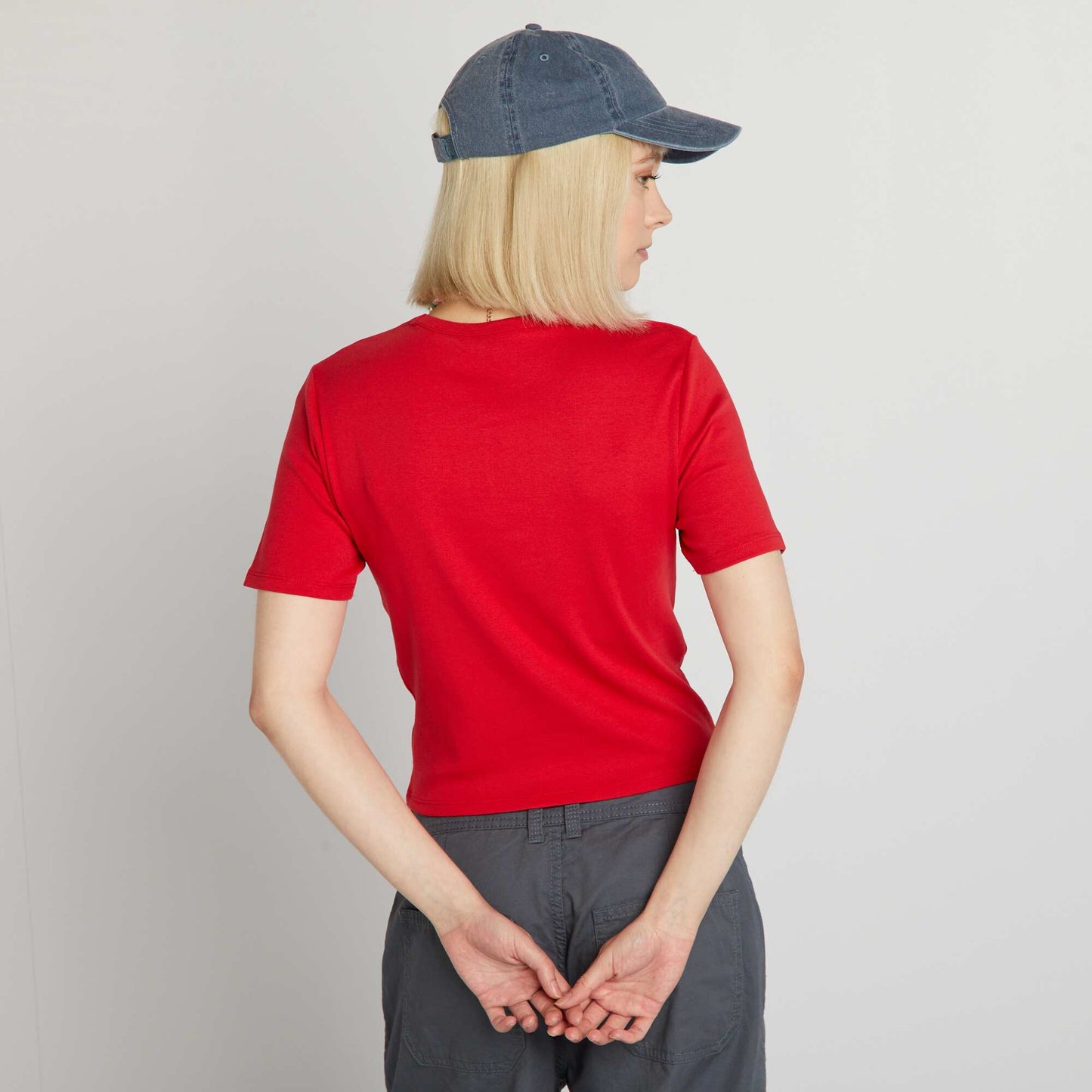 Cropped T-shirt with US varsity print RED