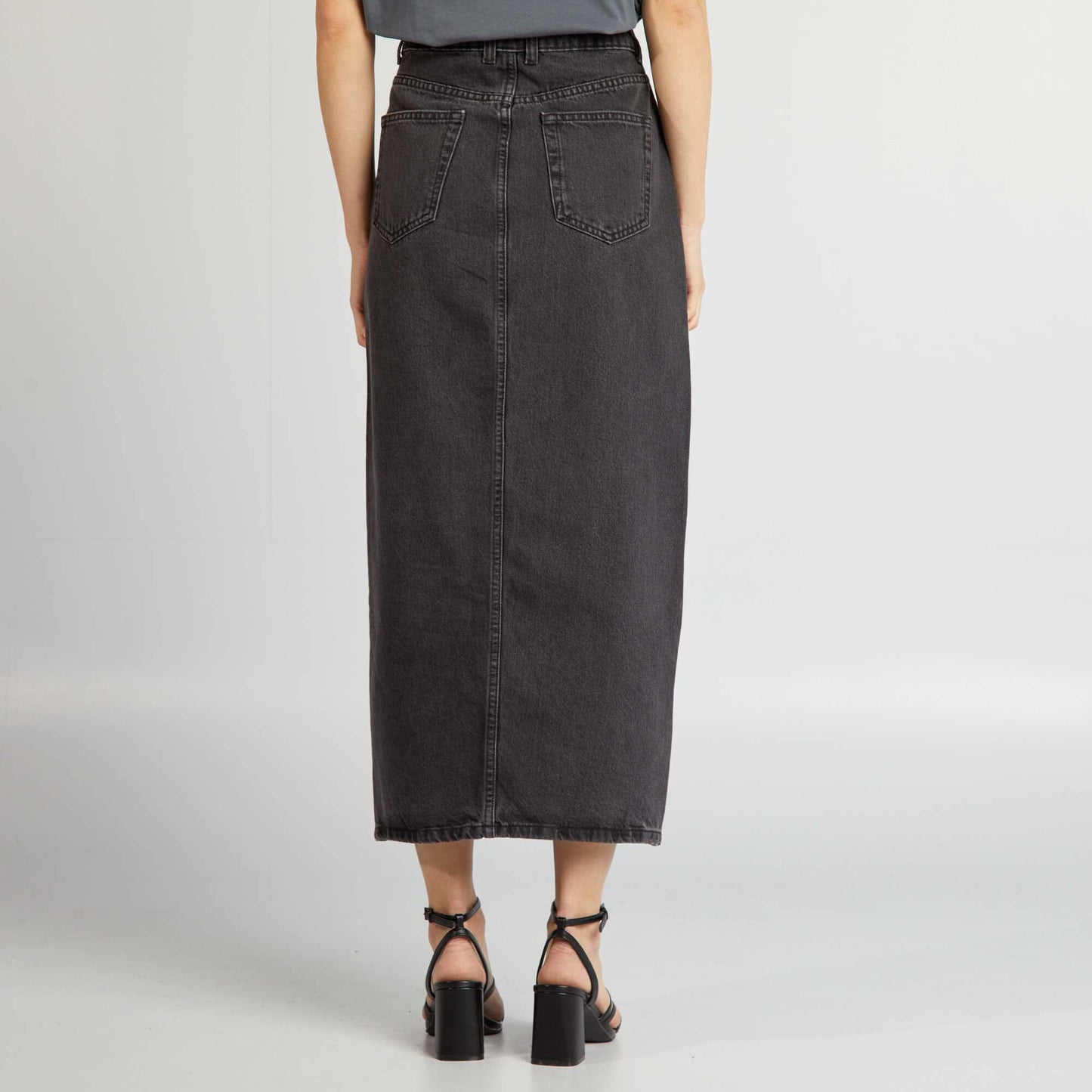 Denim midi skirt with slit GREY