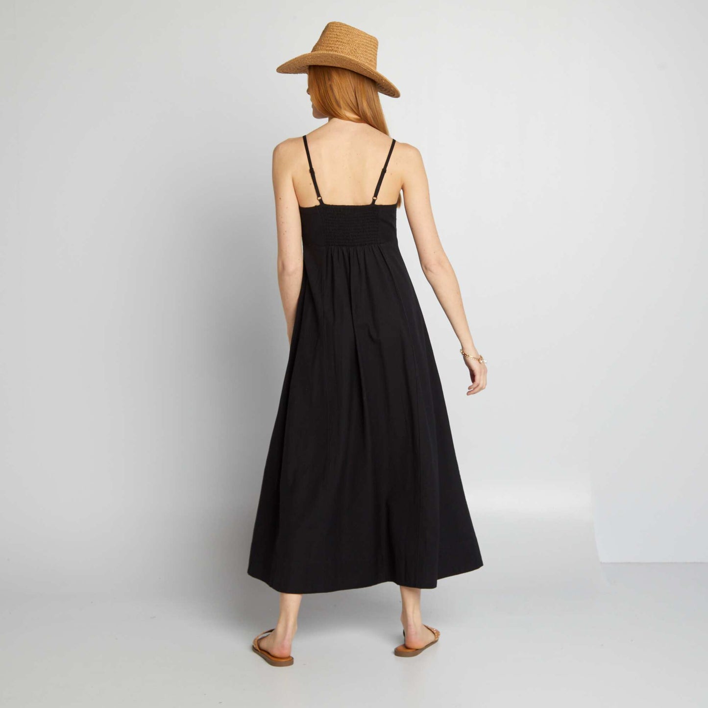 Linen-blend dress with embroidery black