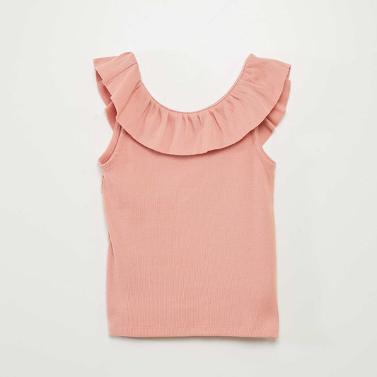 Sleeveless T-shirt with ruffled collar PINK