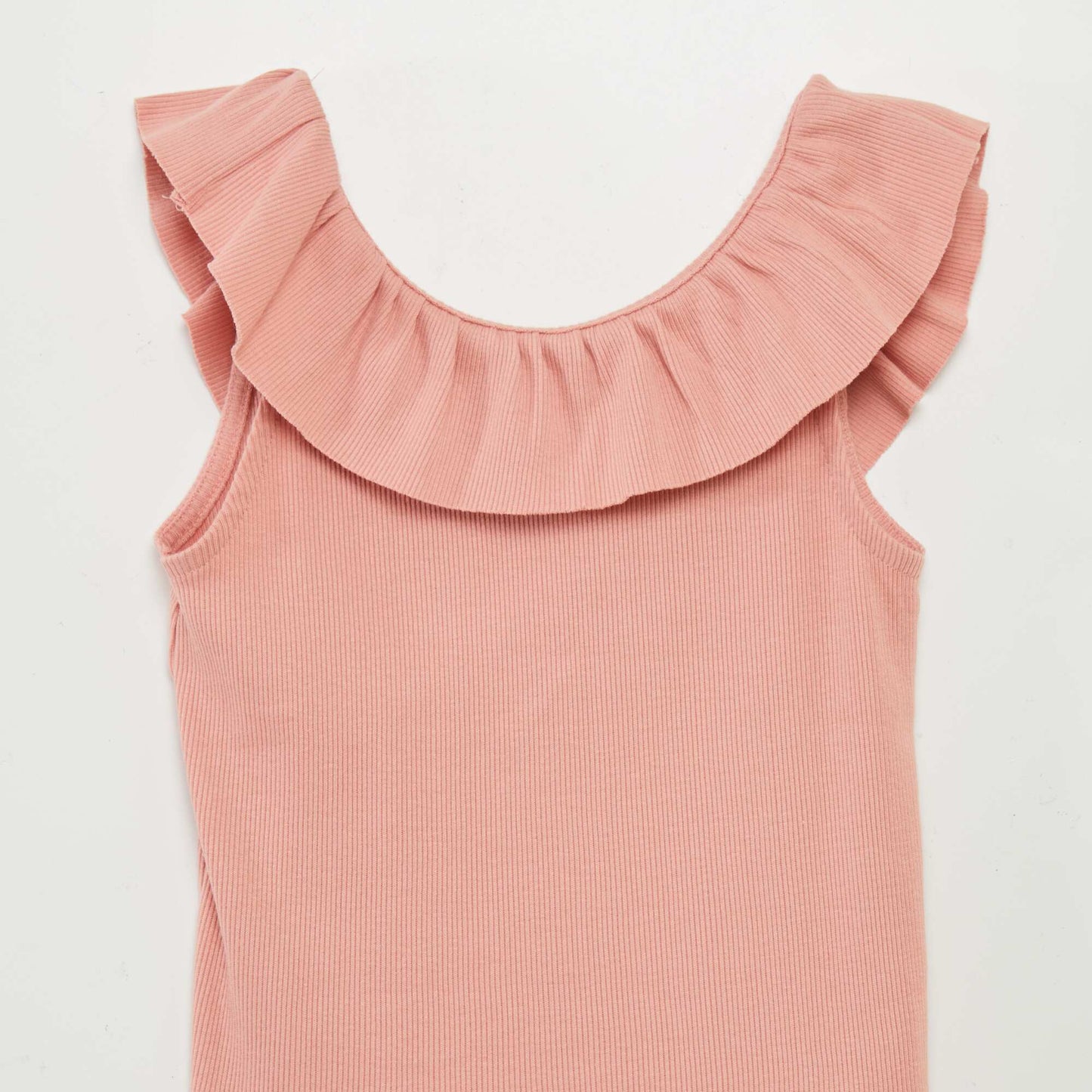 Sleeveless T-shirt with ruffled collar PINK