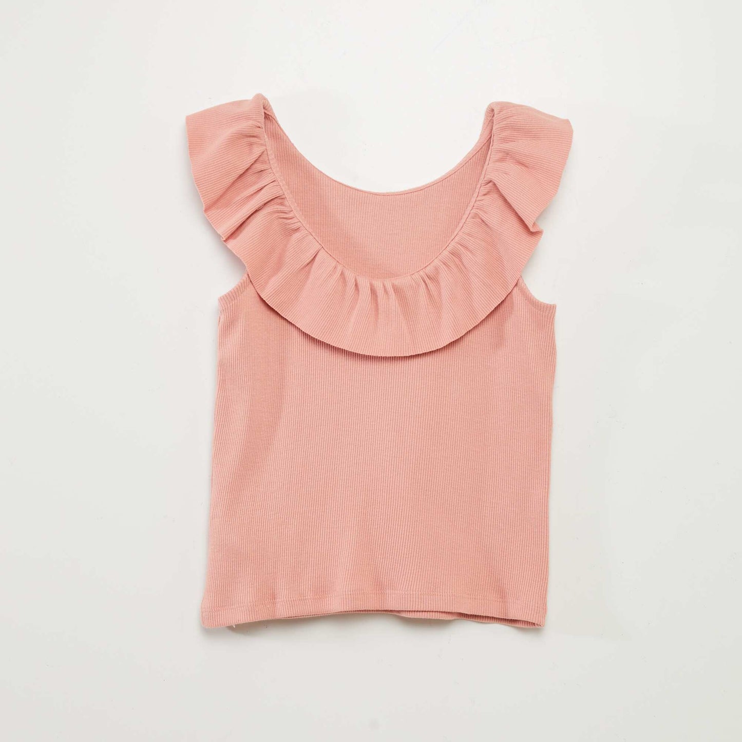 Sleeveless T-shirt with ruffled collar PINK