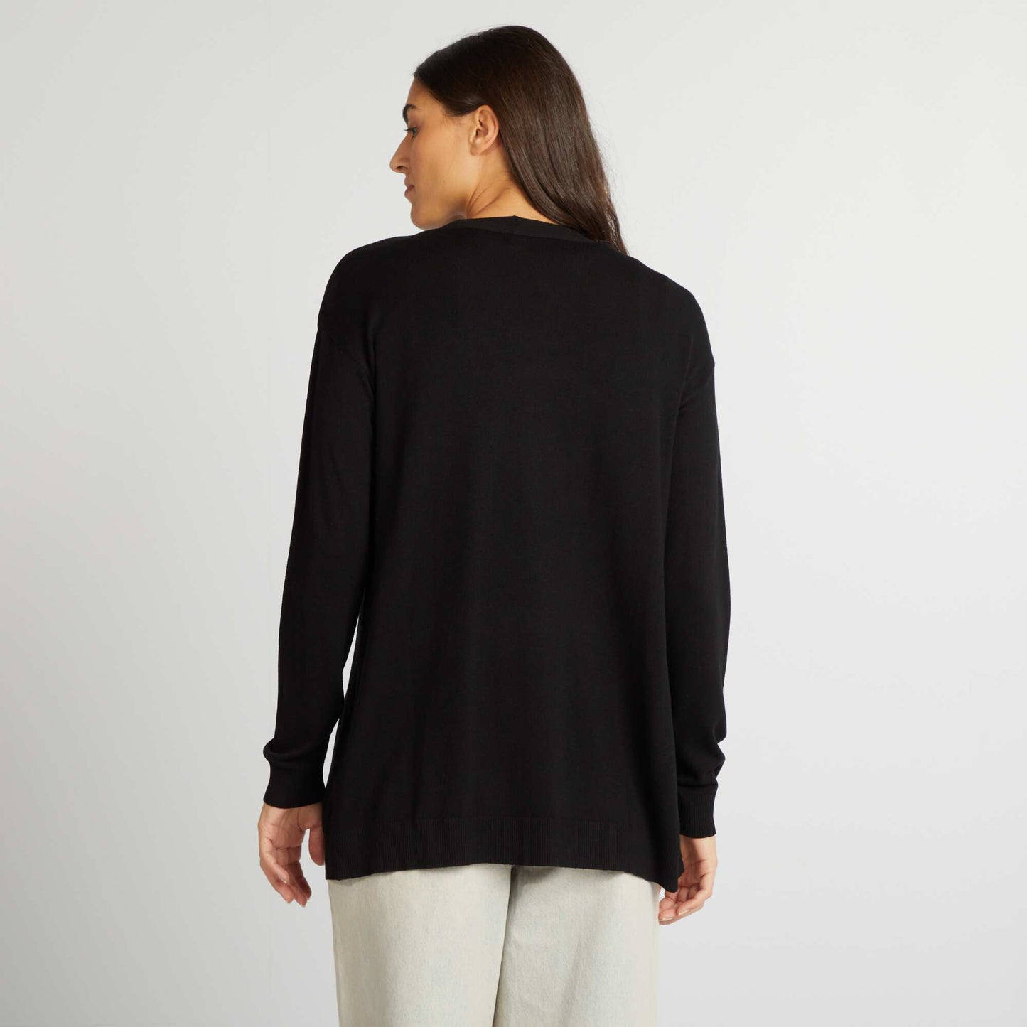 Long fine-knit cardigan black