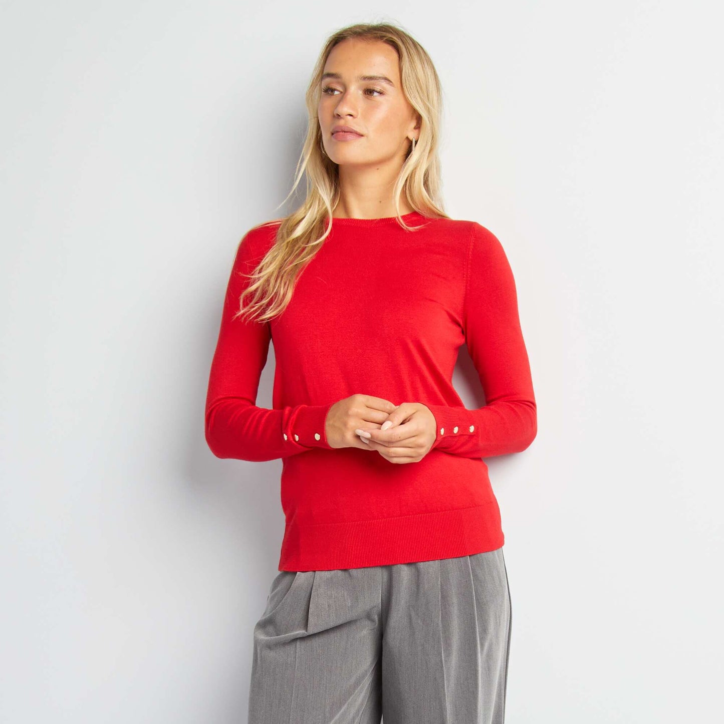 Long-sleeved fine-knit sweater RED